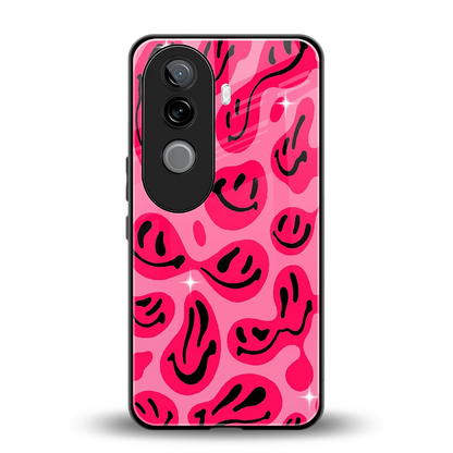 Acid Smiles Pink back phone cover | glass case for vivo v40e
