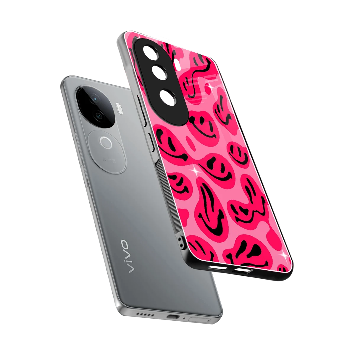 Acid Smiles Pink sleek vivo v40e cover with tempered glass back and TPU edges