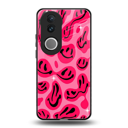 Acid Smiles Pink back phone cover | glass case for vivo v50