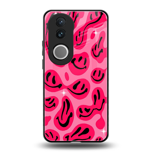 Acid Smiles Pink back phone cover | glass case for vivo v50