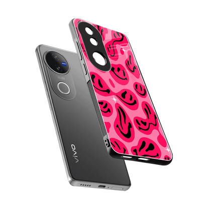 Acid Smiles Pink sleek vivo v50 cover with tempered glass back and TPU edges