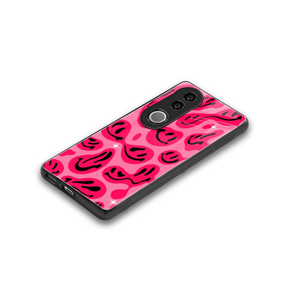Acid Smiles Pink stylish phone case for vivo v50 | glossy glass and slim fit