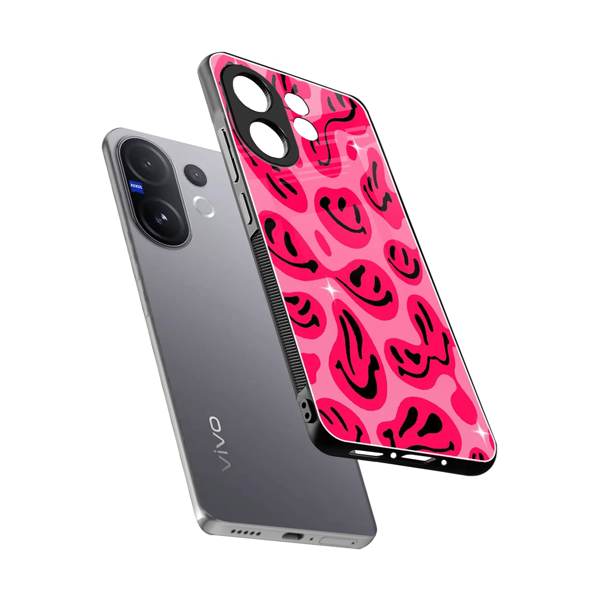 Acid Smiles Pink sleek vivo v60 cover with tempered glass back and TPU edges