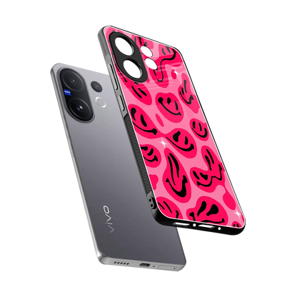 Acid Smiles Pink sleek vivo v60 cover with tempered glass back and TPU edges