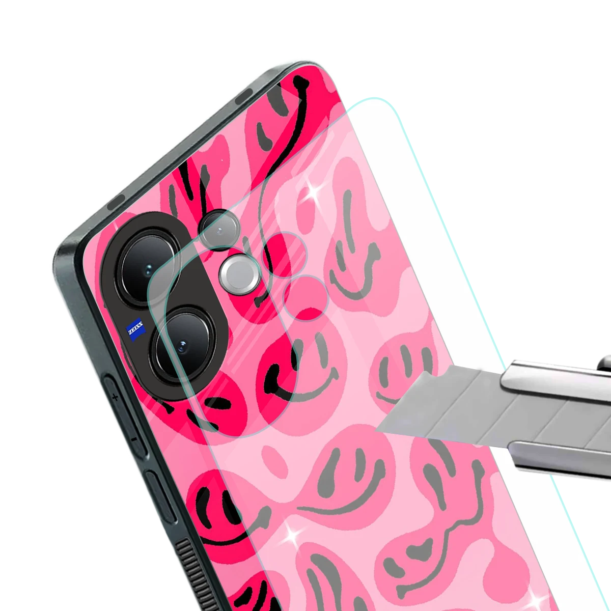 Acid Smiles Pink stylish phone case for vivo v60 | glossy glass and slim fit