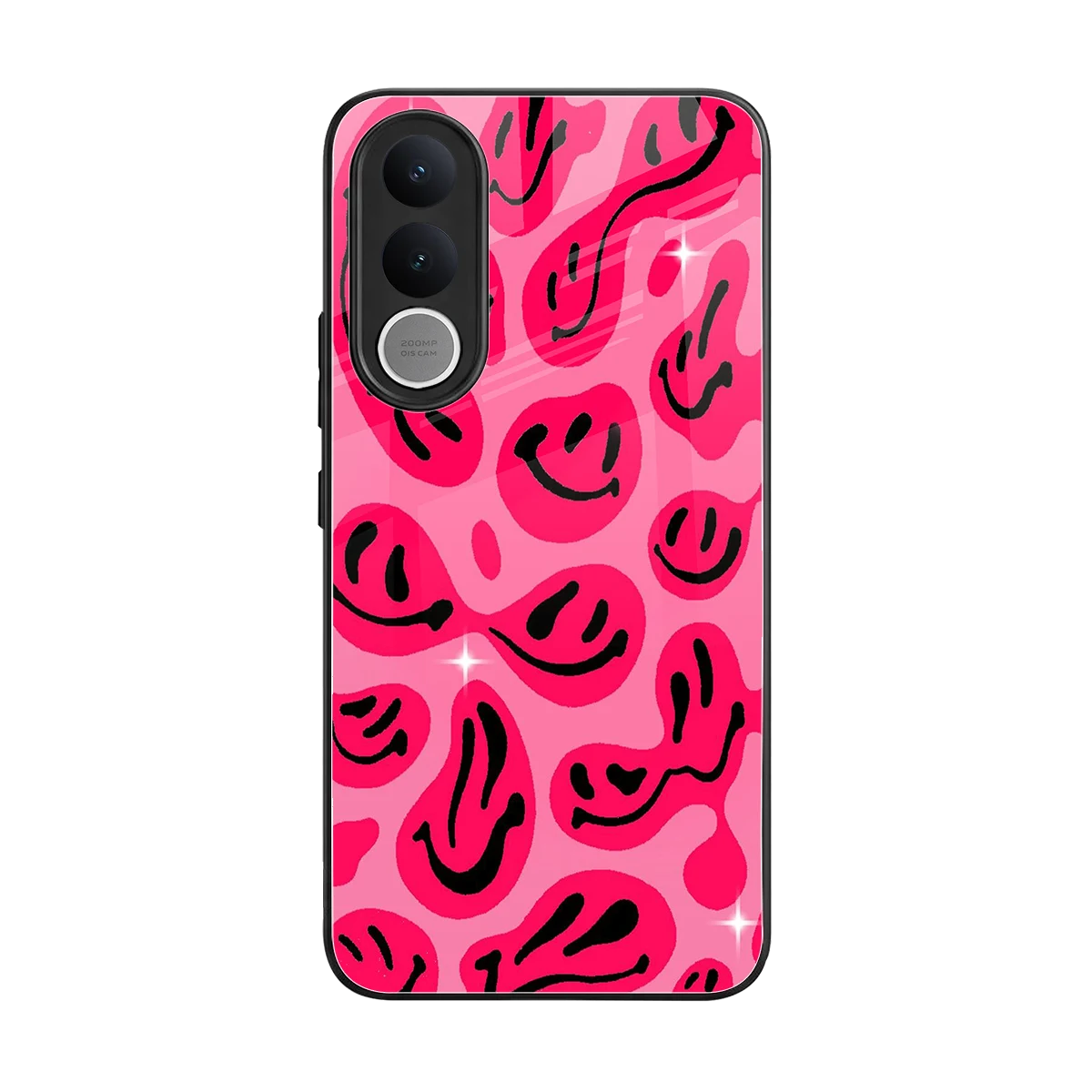 Acid Smiles Pink back phone cover | glass case for vivo v70 fe