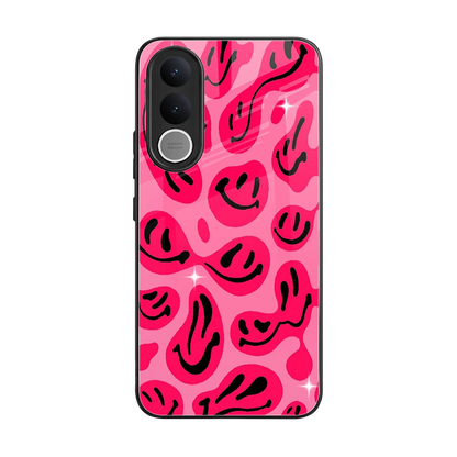 Acid Smiles Pink back phone cover | glass case for vivo v70 fe