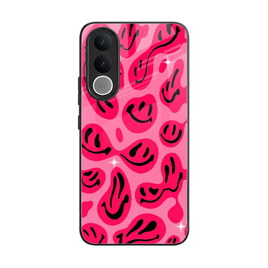 Acid Smiles Pink back phone cover | glass case for vivo v70 fe