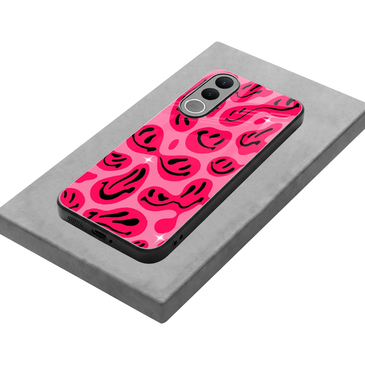 Acid Smiles Pink stylish phone case for vivo v70 fe | glossy glass and slim fit