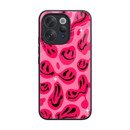 Acid Smiles Pink back phone cover | glass case for vivo v70
