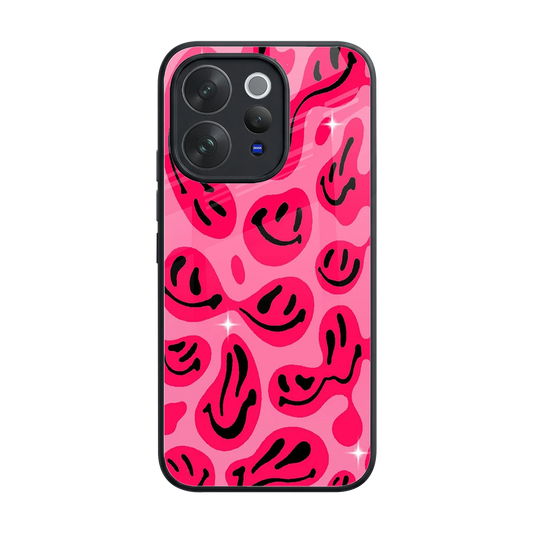 Acid Smiles Pink back phone cover | glass case for vivo v70