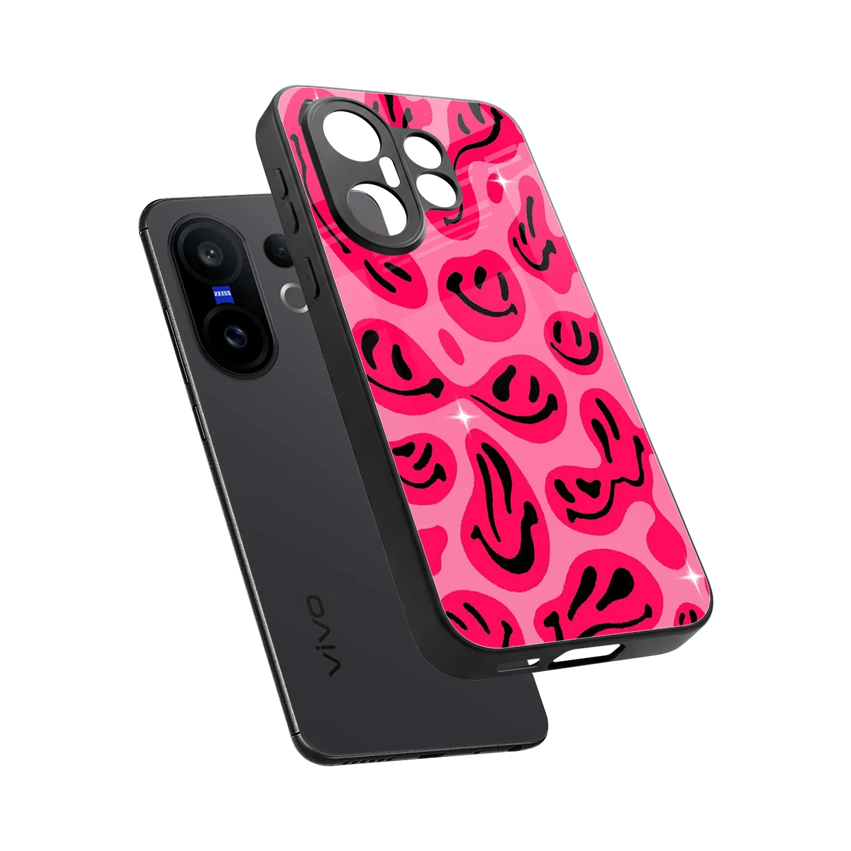 Acid Smiles Pink sleek vivo x200 fe cover with tempered glass back and TPU edges