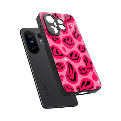 Acid Smiles Pink sleek vivo x200 fe cover with tempered glass back and TPU edges
