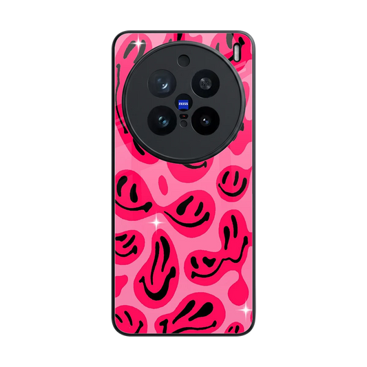 Acid Smiles Pink back phone cover | glass case for vivo x200 pro