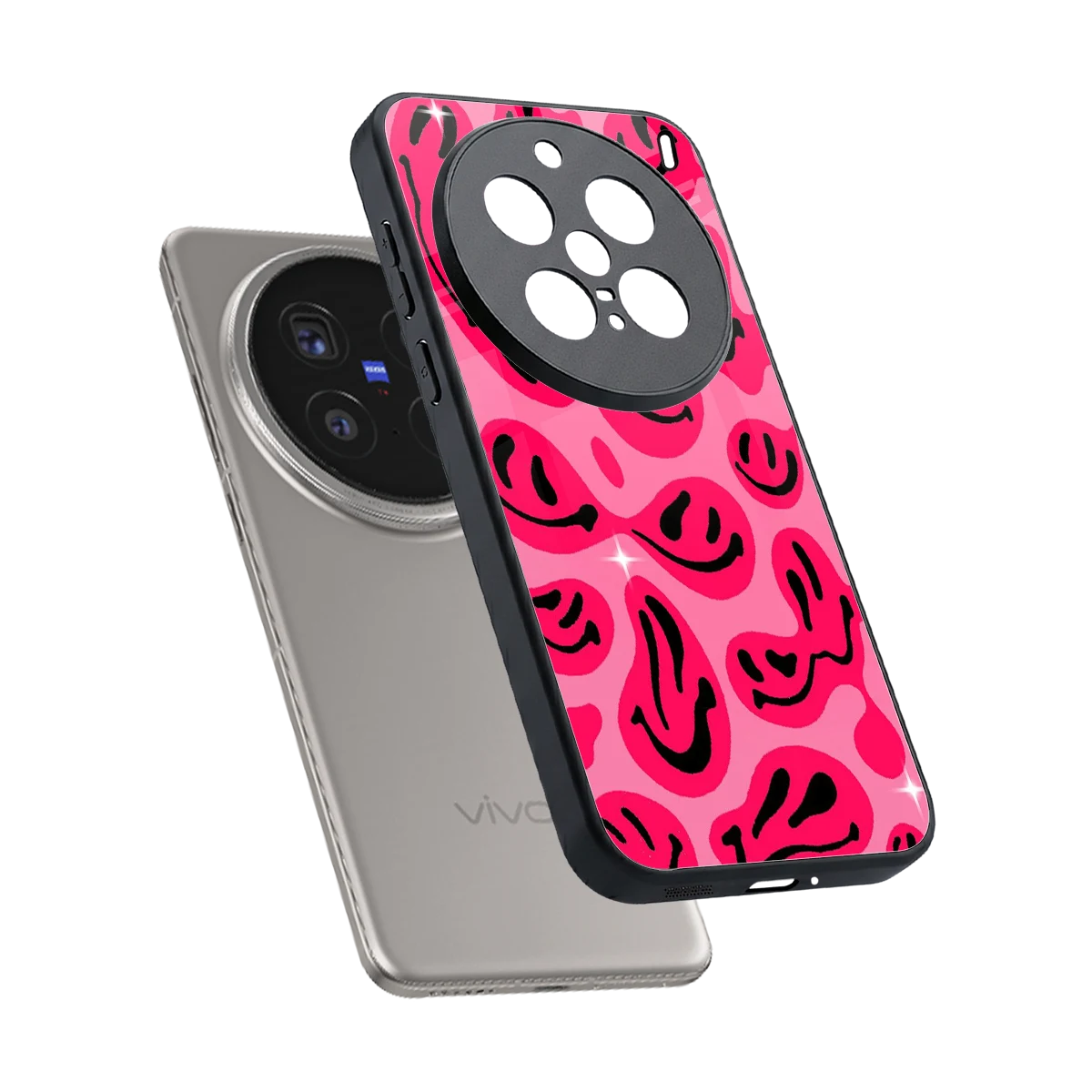 Acid Smiles Pink sleek vivo x200 pro cover with tempered glass back and TPU edges
