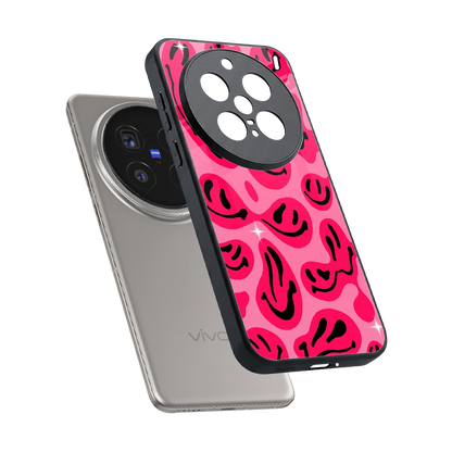 Acid Smiles Pink sleek vivo x200 pro cover with tempered glass back and TPU edges