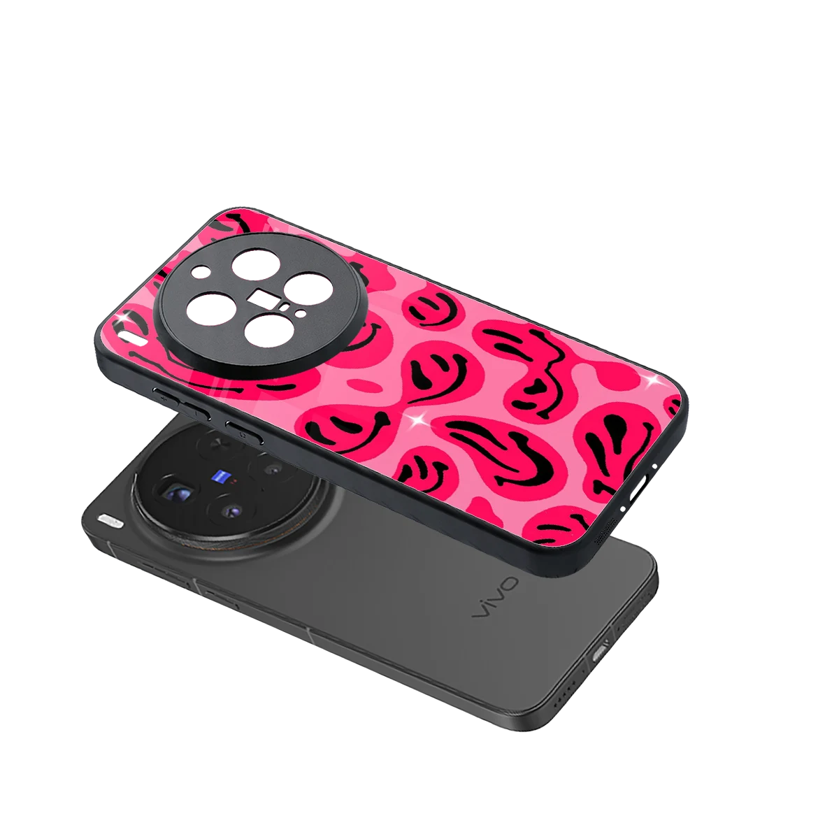 Acid Smiles Pink sleek vivo x300 pro cover with tempered glass back and TPU edges