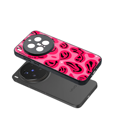 Acid Smiles Pink sleek vivo x300 pro cover with tempered glass back and TPU edges
