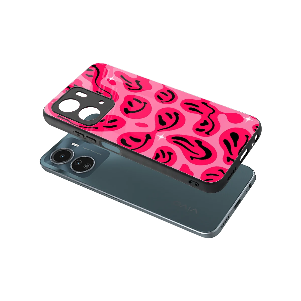 Acid Smiles Pink sleek vivo y16 cover with tempered glass back and TPU edges