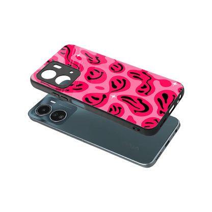 Acid Smiles Pink sleek vivo y16 cover with tempered glass back and TPU edges