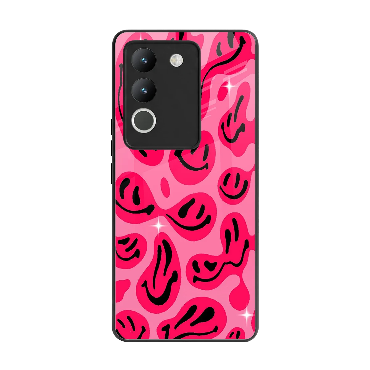 Acid Smiles Pink back phone cover | glass case for vivo y200 5g