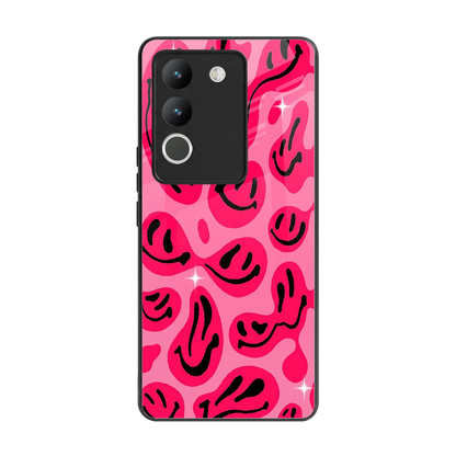 Acid Smiles Pink back phone cover | glass case for vivo y200 5g
