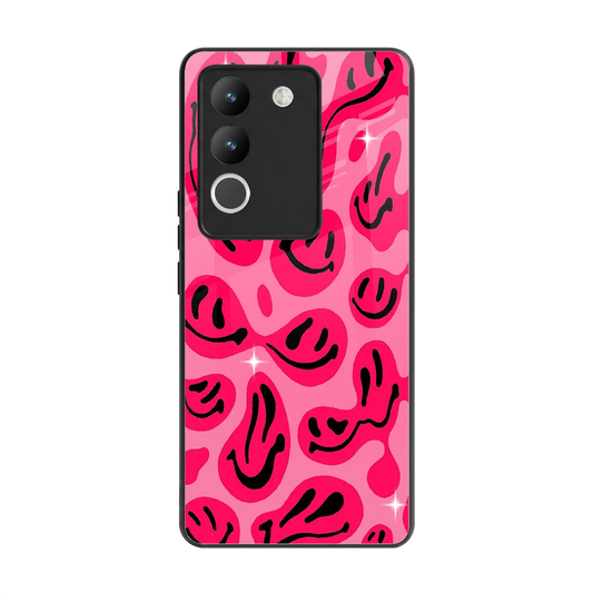 Acid Smiles Pink back phone cover | glass case for vivo y200 5g
