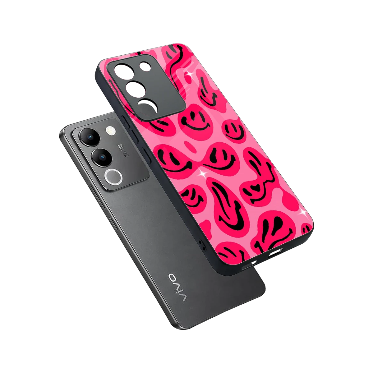 Acid Smiles Pink sleek vivo y200 5g cover with tempered glass back and TPU edges
