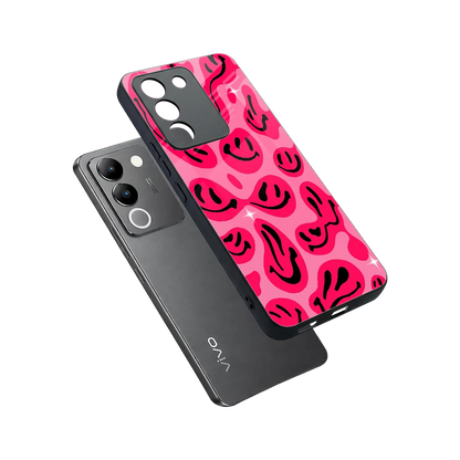 Acid Smiles Pink sleek vivo y200 5g cover with tempered glass back and TPU edges