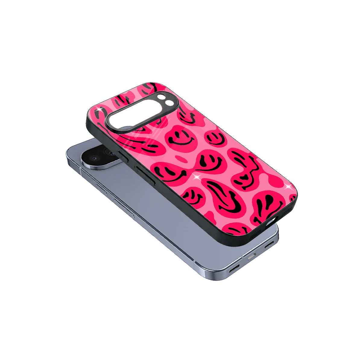 Acid Smiles Pink sleek google pixel 10 pro cover with tempered glass back and TPU edges