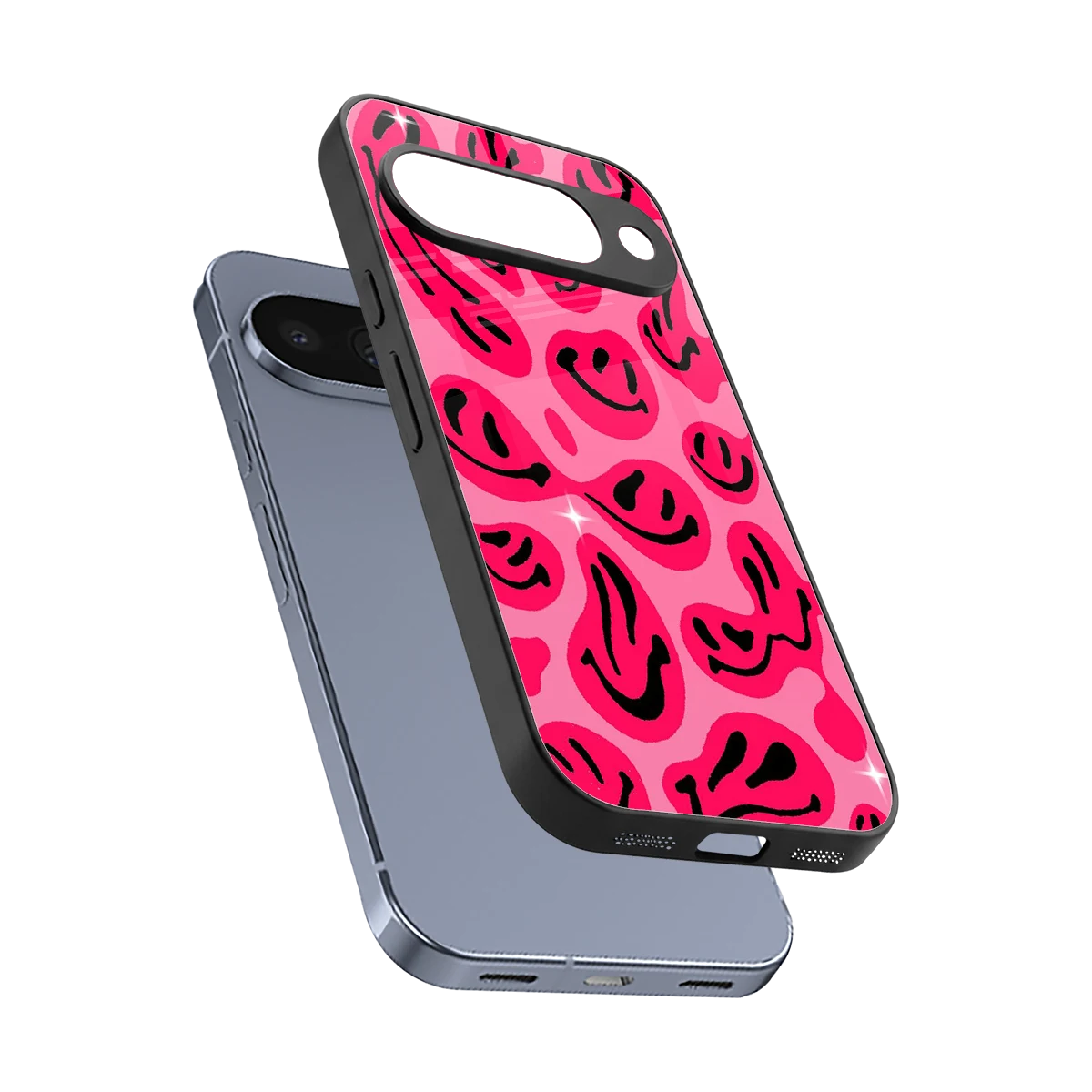 Acid Smiles Pink sleek google pixel 10 cover with tempered glass back and TPU edges
