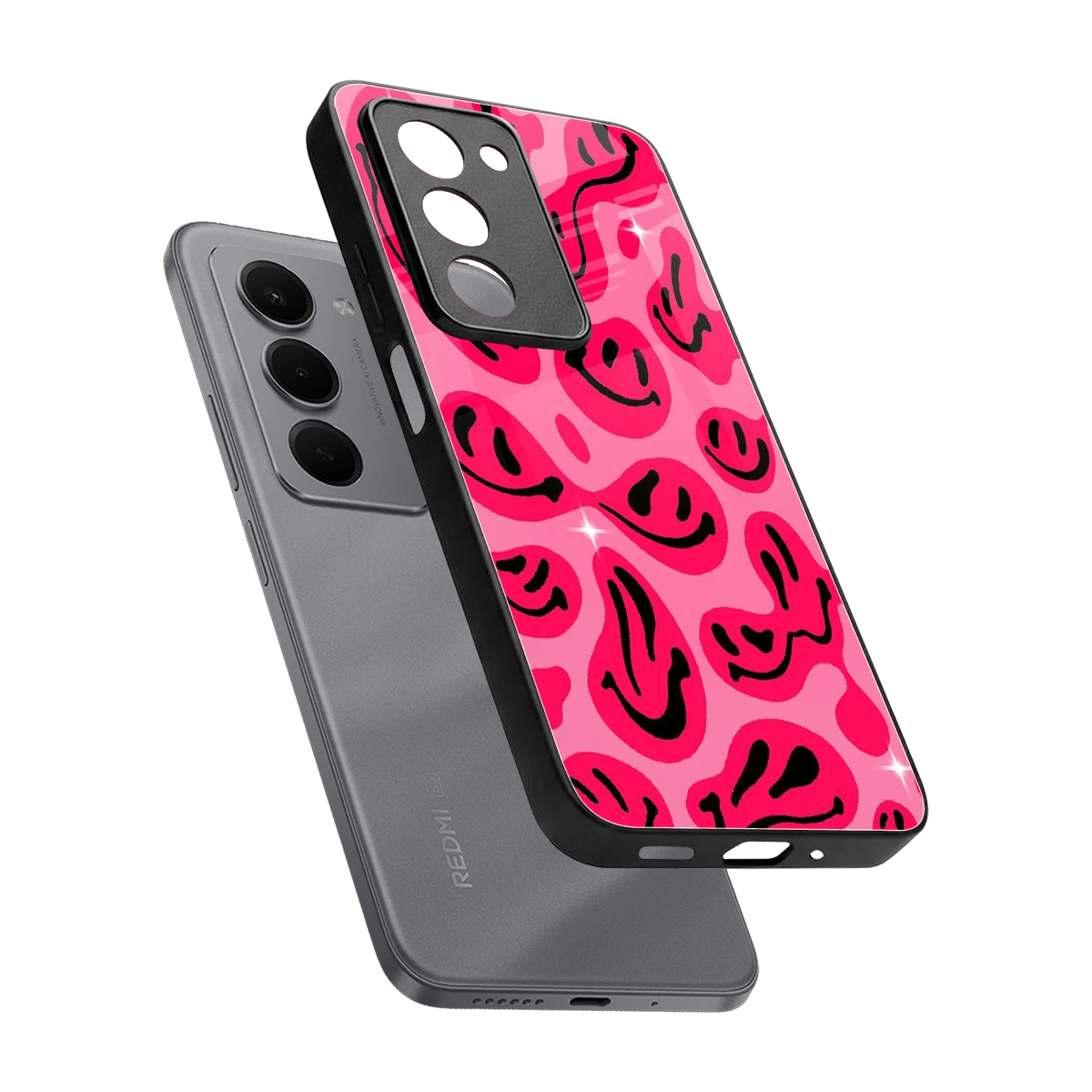 Acid Smiles Pink sleek redmi 15 5g cover with tempered glass back and TPU edges