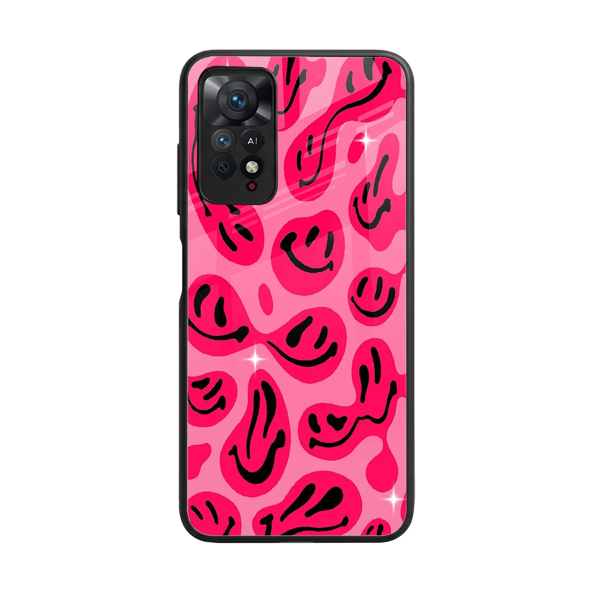 Acid Smiles Pink back phone cover | glass case for redmi note 11 pro