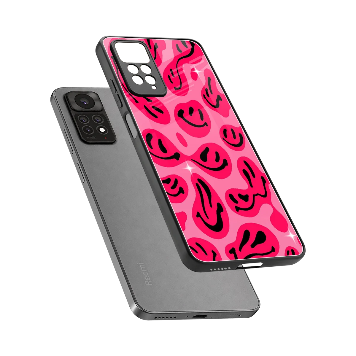 Acid Smiles Pink sleek redmi note 11 pro cover with tempered glass back and TPU edges