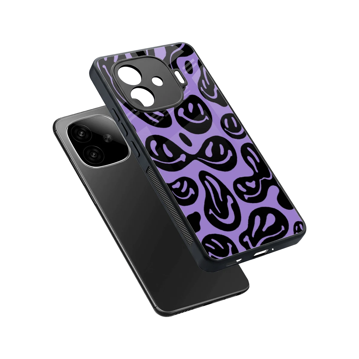 Acid Smiles Purple sleek iqoo neo 10r 5g cover with tempered glass back and TPU edges