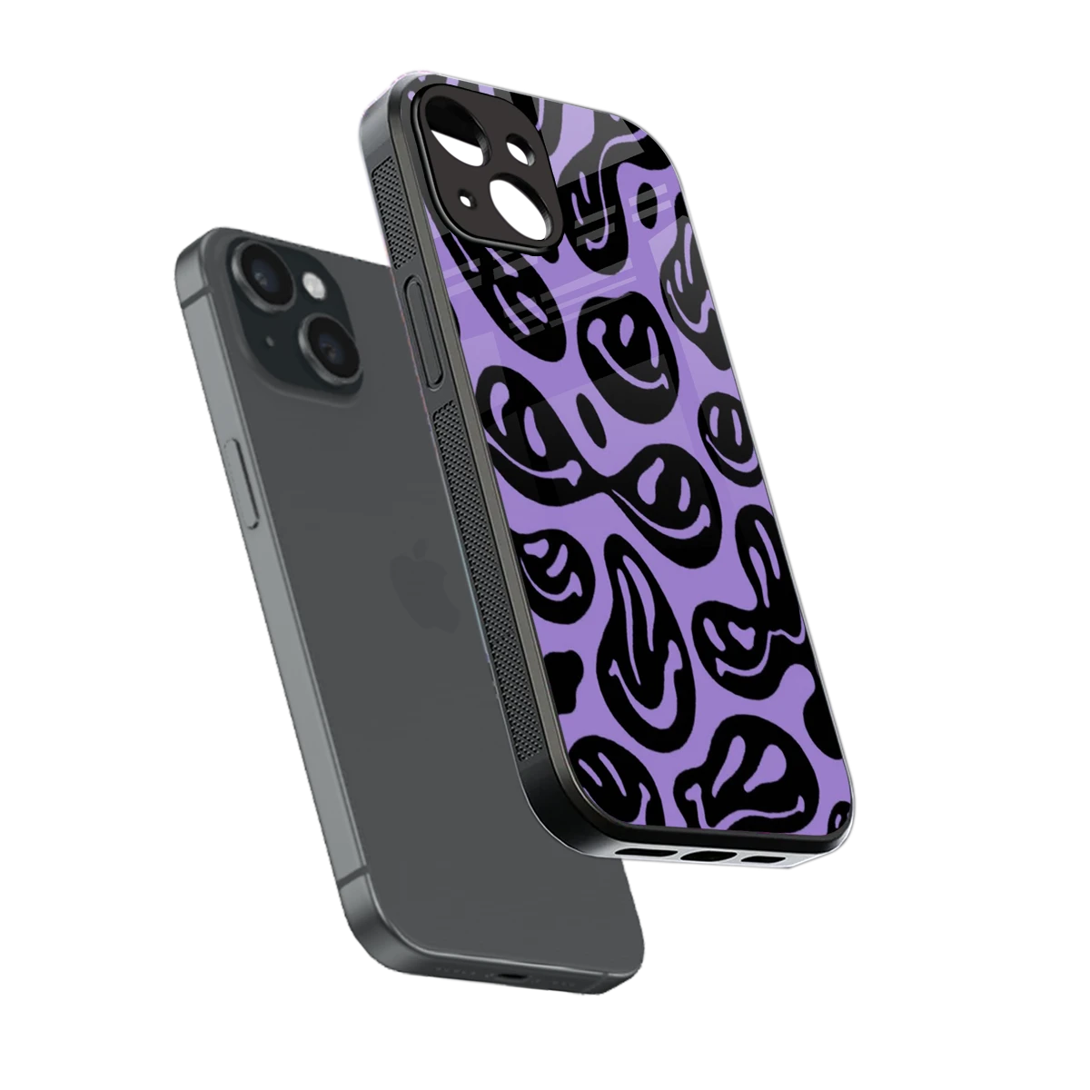Acid Smiles Purple sleek iphone 15 cover with tempered glass back and TPU edges
