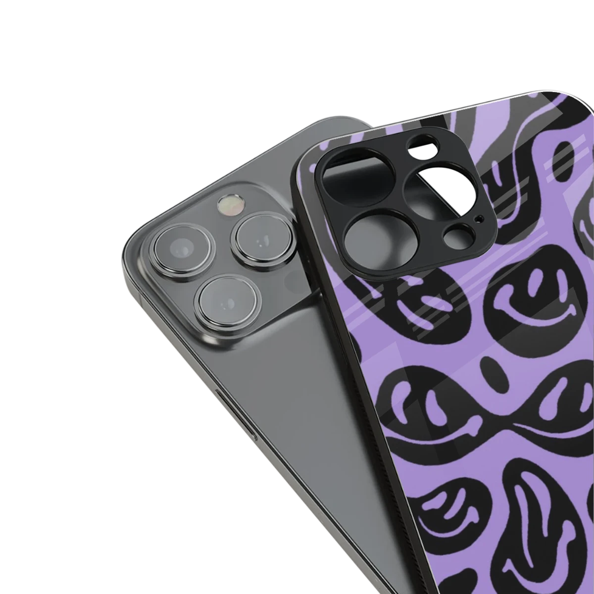 Acid Smiles Purple stylish phone case for iPhone 16 | glossy glass and slim fit