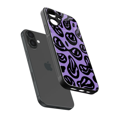Acid Smiles Purple sleek iPhone 16 cover with tempered glass back and TPU edges