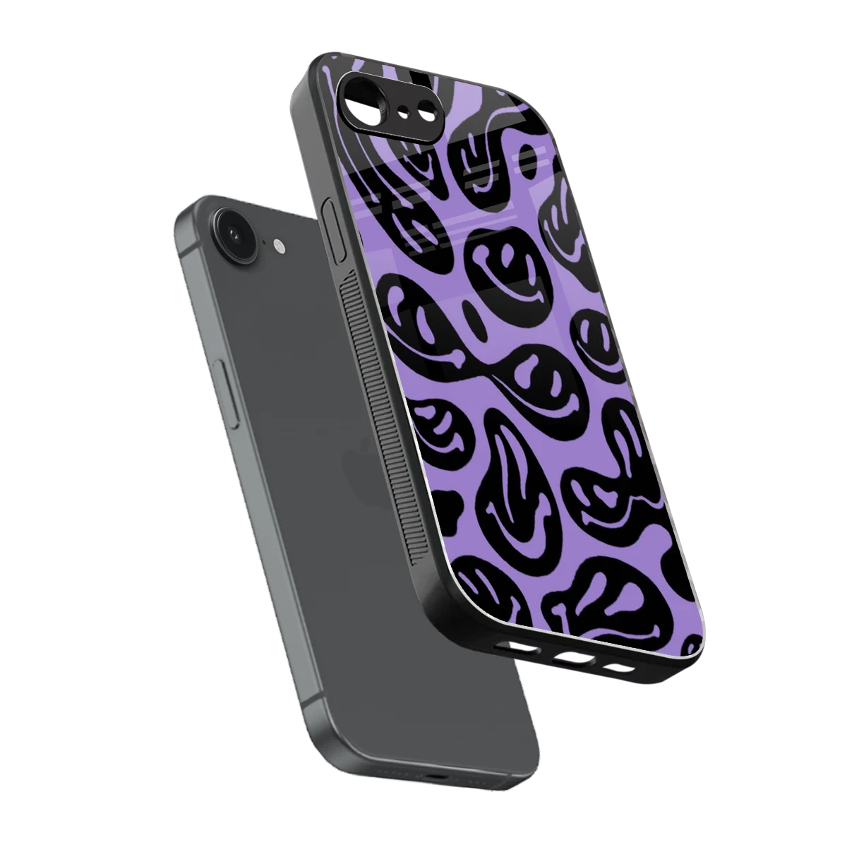 Acid Smiles Purple sleek iphone 16e cover with tempered glass back and TPU edges