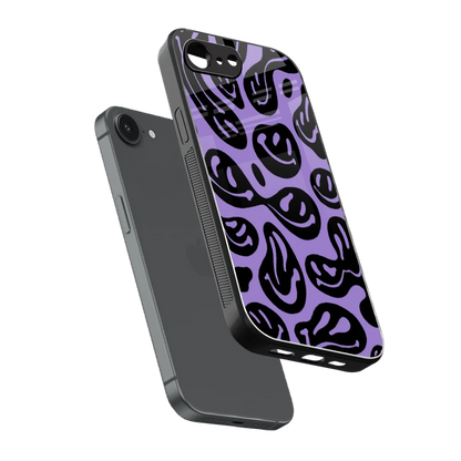 Acid Smiles Purple sleek iphone 16e cover with tempered glass back and TPU edges