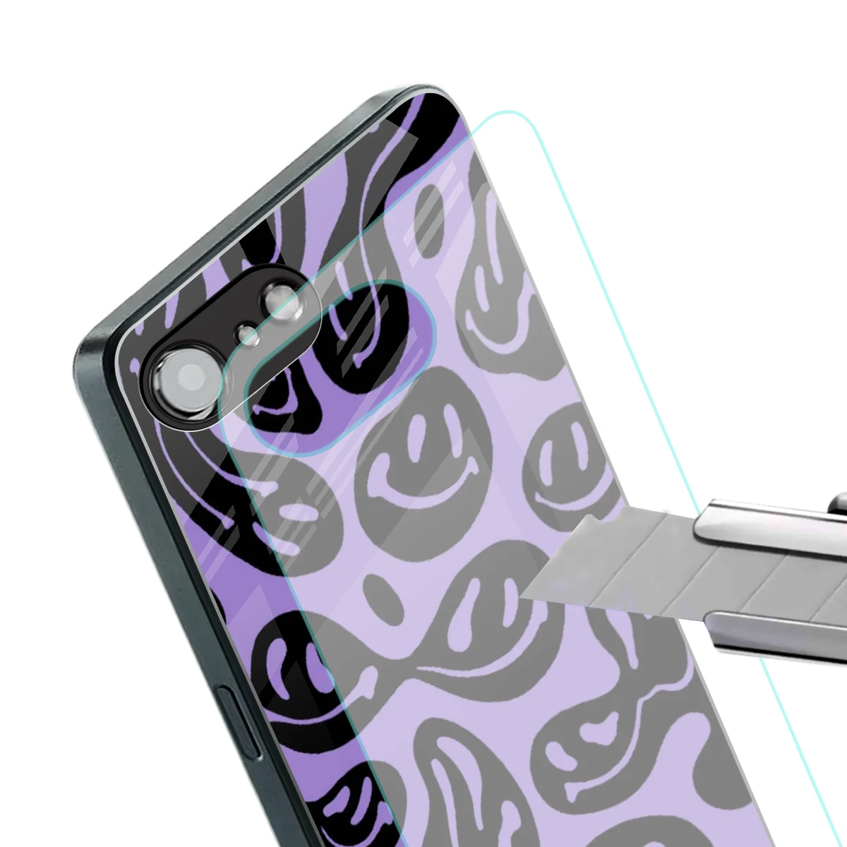 Acid Smiles Purple stylish phone case for iphone 16e | glossy glass and slim fit