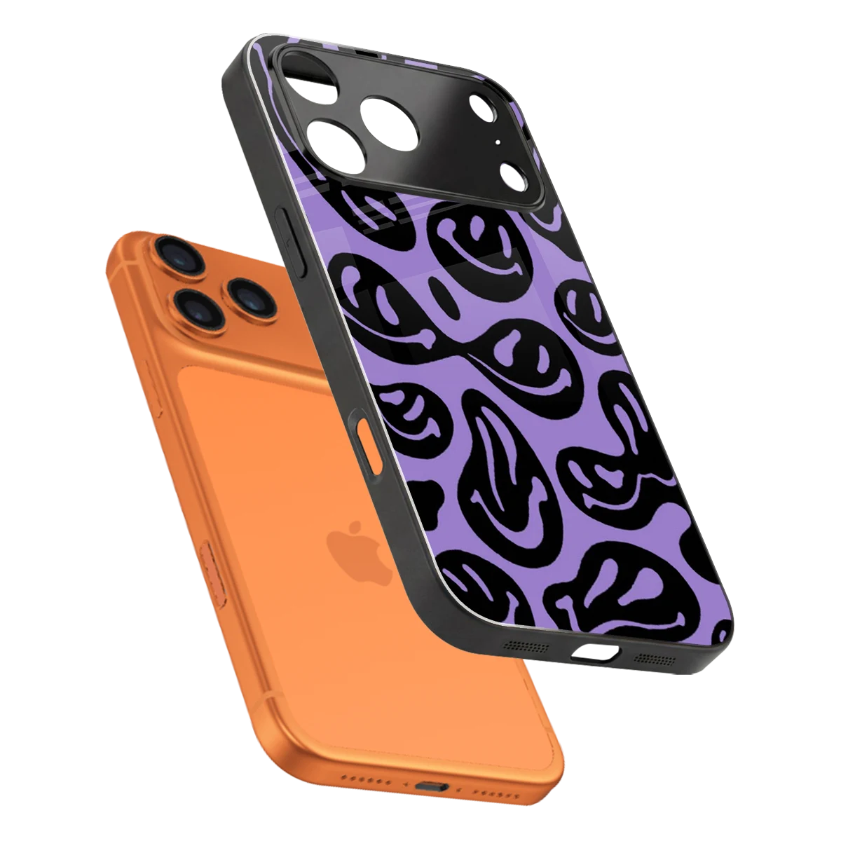 Acid Smiles Purple sleek iphone 17 pro max cover with tempered glass back and TPU edges
