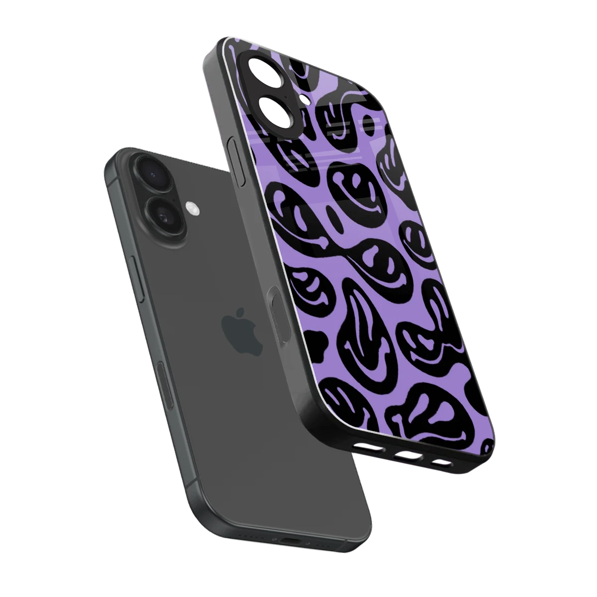 Acid Smiles Purple sleek iphone 17 cover with tempered glass back and TPU edges