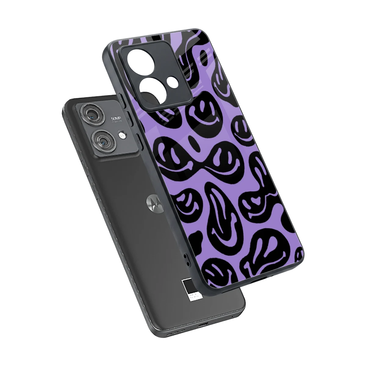 Acid Smiles Purple sleek motorola edge 40 neo 5g cover with tempered glass back and TPU edges