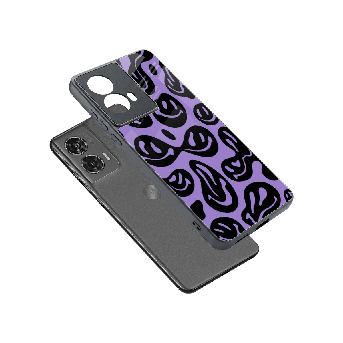 Acid Smiles Purple sleek motorola edge 50 fusion cover with tempered glass back and TPU edges