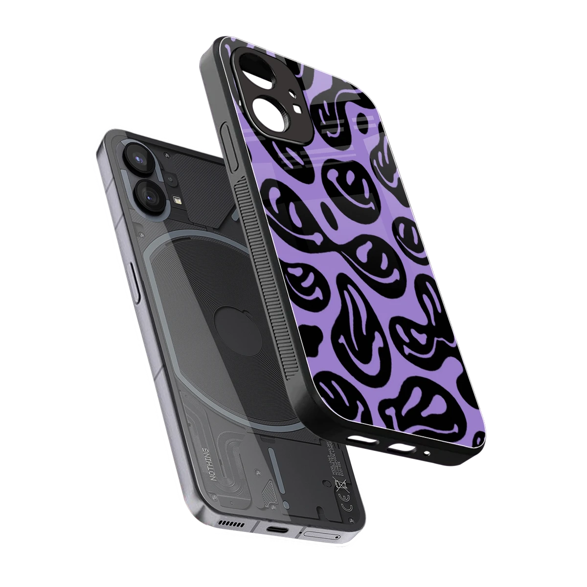 Acid Smiles Purple sleek nothing phone 1 cover with tempered glass back and TPU edges