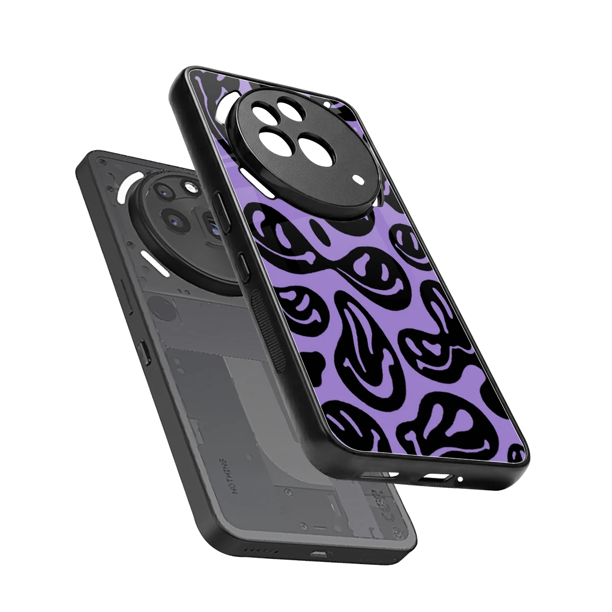 Acid Smiles Purple sleek nothing phone 3a pro cover with tempered glass back and TPU edges