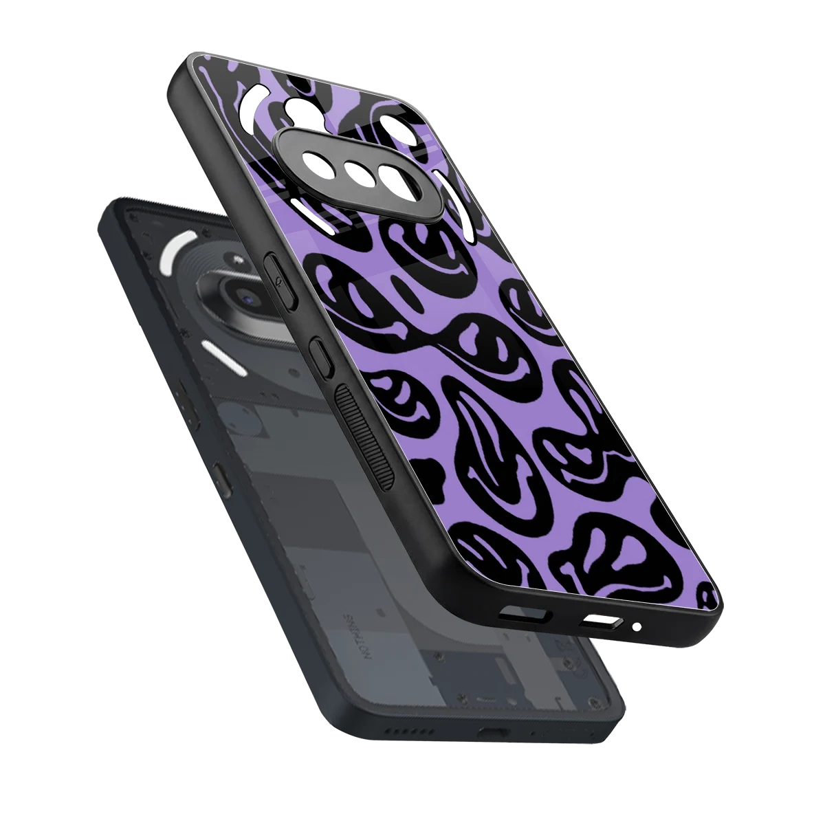 Acid Smiles Purple sleek nothing phone 3a cover with tempered glass back and TPU edges