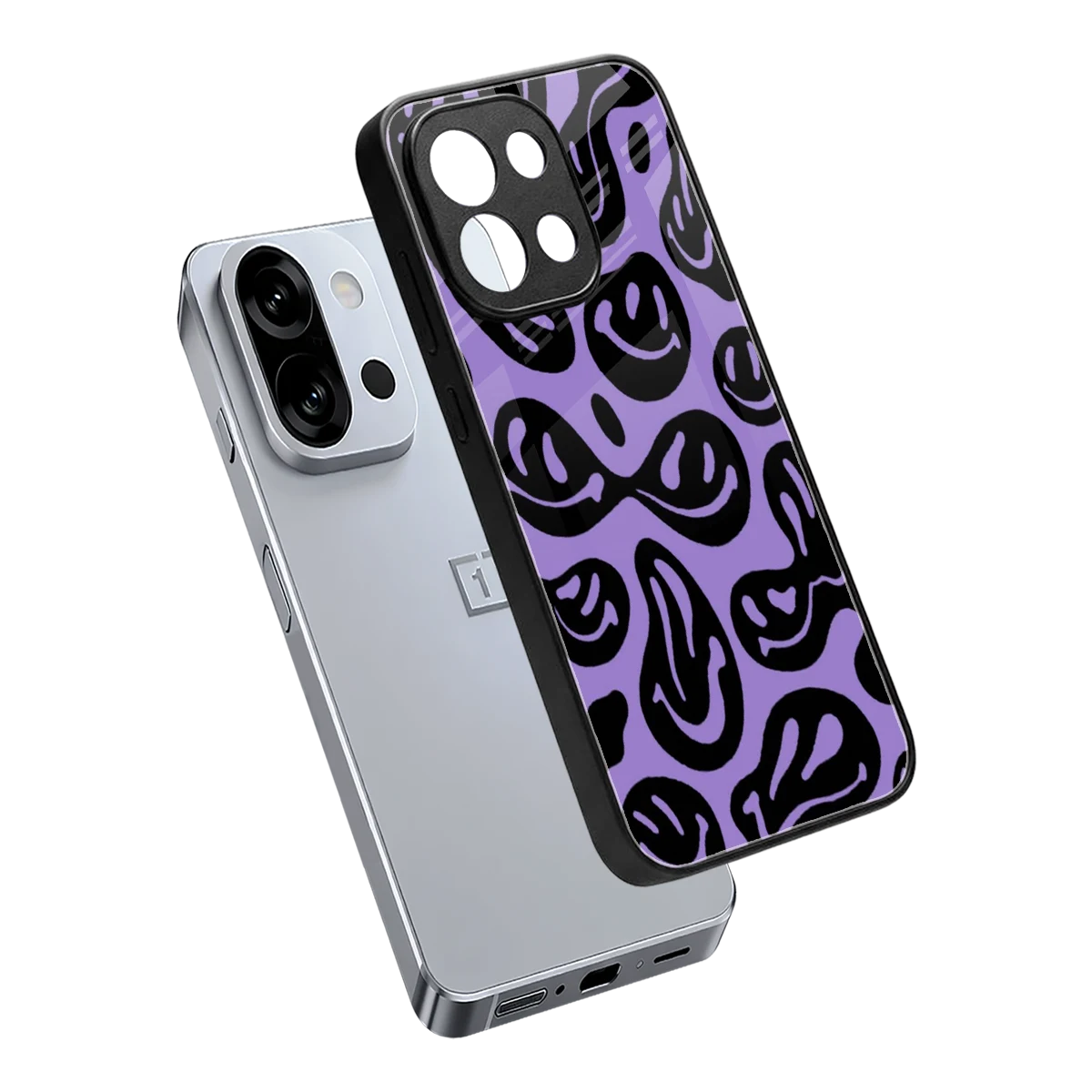 Acid Smiles Purple sleek oneplus 13s cover with tempered glass back and TPU edges
