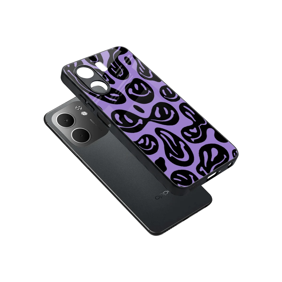 Acid Smiles Purple sleek oppo a5x 5g cover with tempered glass back and TPU edges